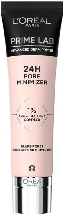 L'Oréal Paris Pore Minimiser Primer, Advanced Derm Primer, Blurs Pores For Upto 24H, Resurfaces SkinHelps Rebalance Skin, Matte Finish, 24H Wear, Prime Lab, 30ml
