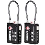 Brinks TSA Accepted Indicator Luggage Lock, Black - Resettable 3-Dial Combination, 1.5 inch Long Cable Shackle, New More Secure TSA008 Key, 2 Pack