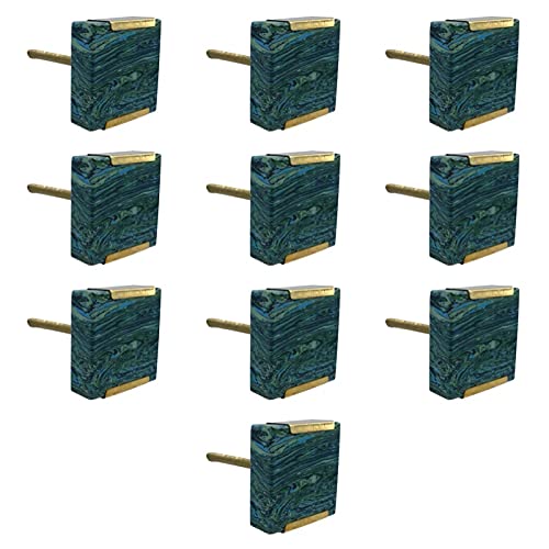 Shabby RestoreGreen Mixed Colors Square Stone Knobs with Gold Accents for Cabinets, Drawers, Doors, Furniture - Pack of 10
