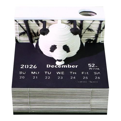 Calendrier 3D 2026 papier sculpté panda : planificateur de bureau maison