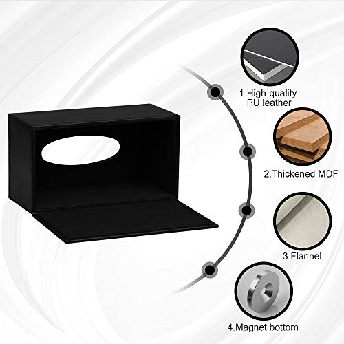 MEIBOOCH PU Leather Facial Tissue Box Holder Standard Size Tissue Box Cover with Magnetic Bottom for Bathroom Bedroom or livingroom (Black)