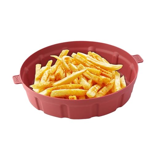 Cestino in silicone per friggitrici ad aria calda – Rotondo, Riutilizzabile | Manico anti-scottatura, tappetino da forno resistente al calore, alternativa alla carta da forno per forno e microonde