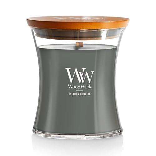 WoodWick Evening Bonfire Holiday Candle Gifts for Women and Men, 9.7 oz Medium Hourglass Candle with Crackling Wick