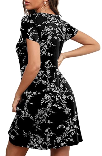 Hotgift Summer Womens Dress Petal Sleeve Loose Dresses Swing Beach Sundress Pockets Black Carving Medium #TOP2