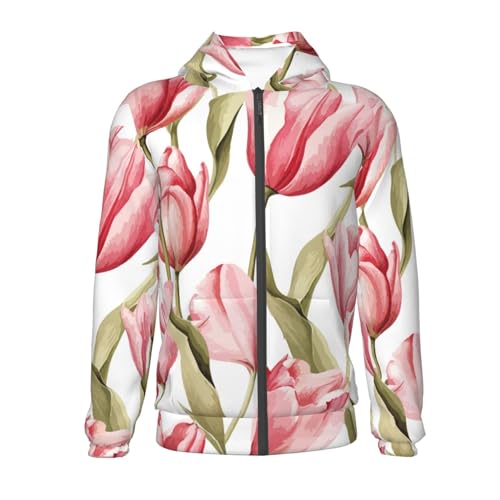 Hand Painted Watercolor Tuilp Kid Hoodies Boys Zip Up Sweatshirts Girls Pullover with Pocket2