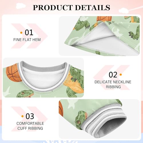 Dino Basketball Girls Dresses Long Sleeve Sweatshirt Dress for Girls Winter Toddler Casual A Line Dresses Size 2-8T3