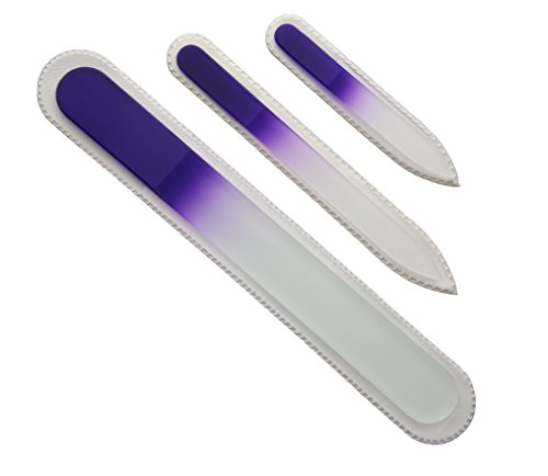 Set of 3 ~ Purple ~ Genuine Czech, Etched, Crystal Glass Nail Files Double Sided Small, Medium, Large Pedicure file