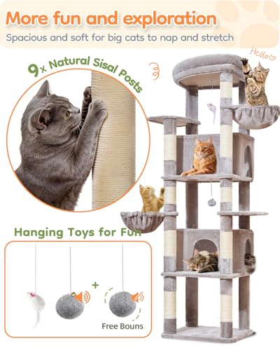 Image of Taoqimiao Heavy Duty Cat Tree, 73In Sturdy Cat Tower for Large Cats 25lbs+