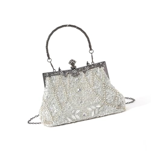 Sac à bandoulière pour fête et pochette de soirée en perles avec chaîne métal