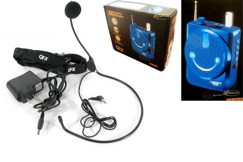 QFX CS-80US BLUE Portable Waist Band Belt Loud PA System With Microphone USB Micro SD Input FM Radio Rechareable Battery