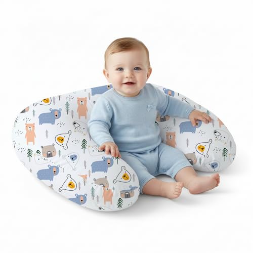 Image of Little Grape Land Nursing Pillow,Upgraded Breast Feeding Pillow for Mom,Breastfeeding & Bottle Feeding for 0–18 Months, Soft Machine Washable Cover with Firm Breathable Filling for Tummy Time, Bear