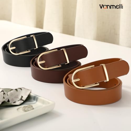 Image of VONMELLI 3 Pack Women's Belts for Jeans Pants Fashion Gold Buckle Ladies Dress Belt