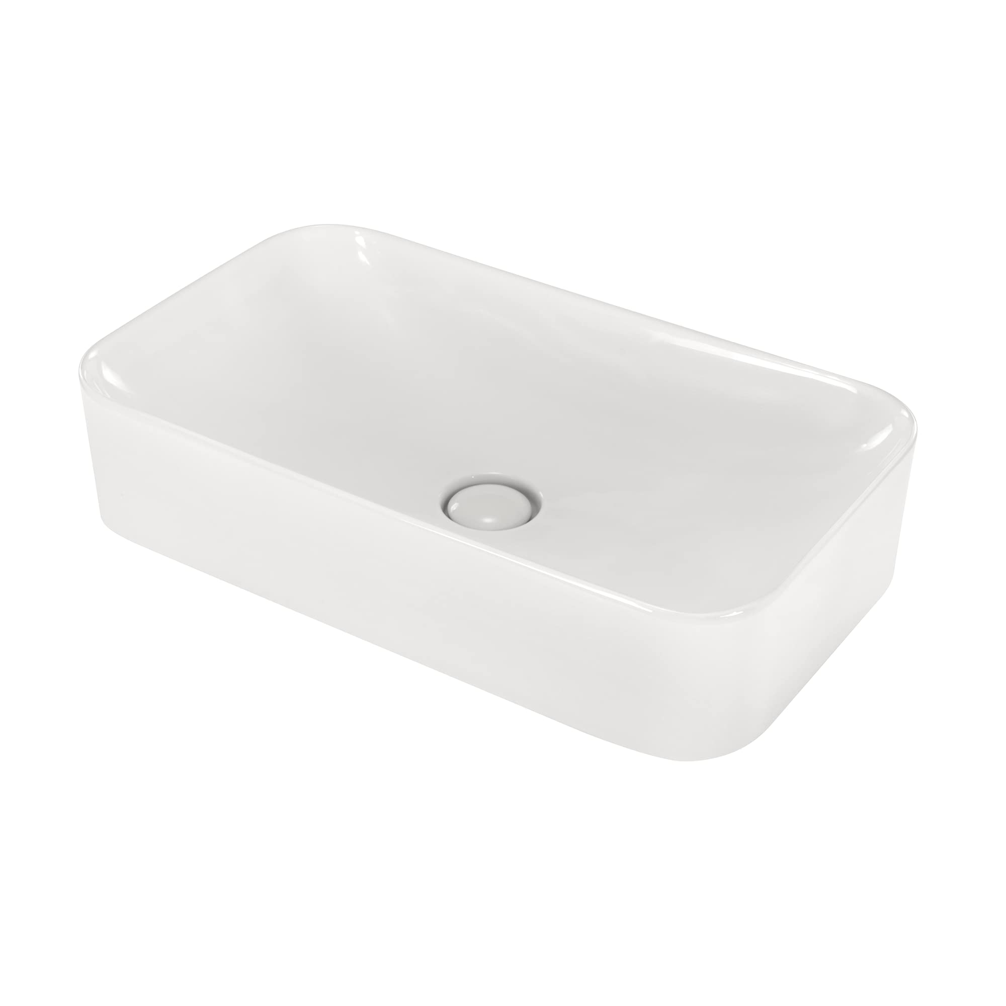 Lavabo sobre Encimera Rectangular en Ceramica Brillante CHIENTI | 60x35x13.5 cm | Incluye Tapon "Pop Up" con Valvula de Desague Click Clack | Sin Taladro Grifo | Color Blanco