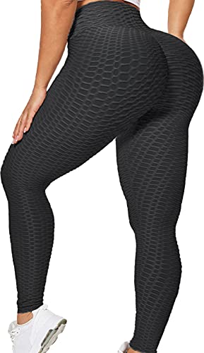 TRENDOUX TIK Tok Leggings für Frauen - Butt Lift Yoga Hose für Workout Laufen - Schwarz - Mittel Cover