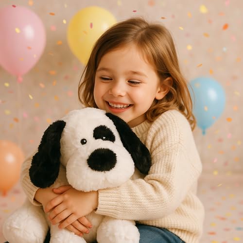 WEIGEDU Plüschhund Kuscheltier Schwarz-Weiß – Weiches Stofftier Hund 50 cm, Liegender Kuschelhund Plüschtier, Geschenk für Kinder & Erwachsene