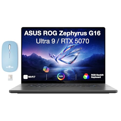 Image of ASUS ROG Zephyrus G16 Gaming Laptop 16.0 inch 240Hz OLED WQXGA Display (Intel Ultra 9-285H, GeForce RTX 5070 8GB, 16GB LPDDR5X, 8TB PCIe SSD, RGB KB, Thunderbolt 4, Win 11 Pro) w /Dockztorm Wireless Mouse
