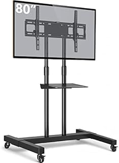 Mobile TV Stand Rolling TV Cart Floor Stand with Mount on Lockable Wheels Height Adjustable Shelf for 32-80 Inch TV Stand Flat Screen or Curved TVs Monitors Display Trolley Loading 110 lbs