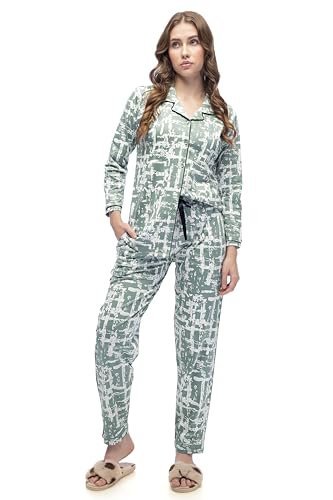 Image of LOTIK Women's Cotton Geometric Print Shirt & Payjama Full Sleeve Nightsuit Set