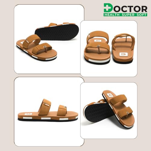 Image of DOCTOR HEALTH SUPER SOFT Men's Double Strap Casual Slides | Lightweight Cushioned EVA Slippers | Anti-Slip Comfortable Open Toe Sandals for Indoor Outdoor Everyday Wear