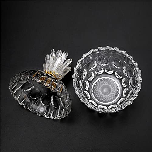 MCWJ Pot de Bonbons en Verre plaqué Or avec grappe de colonnes en Cristal Blanc Naturel Décoration de la Maison - Grand [Hauteur: 22cm, Diamètre: 14cm]