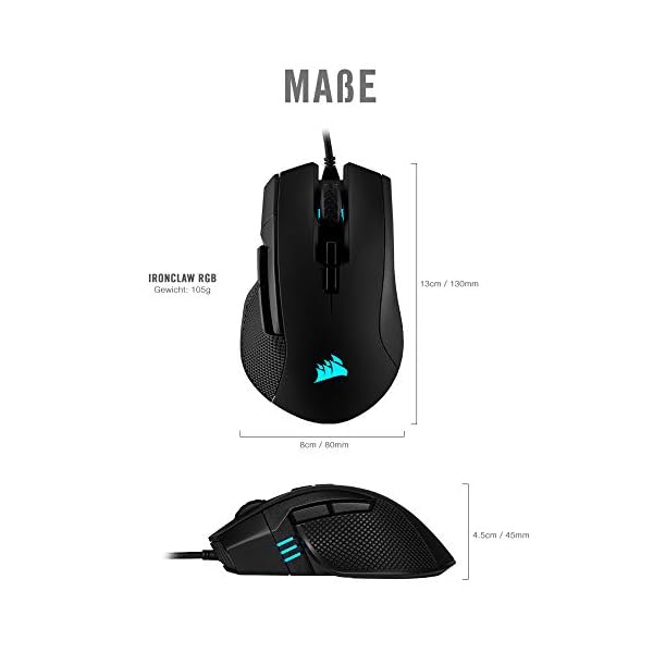 Click to see full view Ask Rufus  CORSAIR IRONCLAW RGB Wired FPS/MOBA Gaming Mouse – 18,000 DPI – 7 Programmable Buttons – Designed for Large Hands – iCUE Compatible – PC, Mac, PS5, PS4, Xbox – Black - Image 4