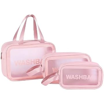 Kit 3 Necessaire Transparente Organizador Maquiagem Bolsa Mala-Vende Mais (Rosa)