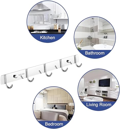 Image of Boniry 2 PCS Cloth Hanger for Wall, Steel Hanger for Clothes, Door Hooks for Clothes, Bathroom and Door Cloth Hanger, Mounted Hangers for Shirts, Dresses, and More 3 Hook Strip Silver