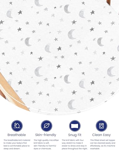 Image of TotAha Premium Stretchy Crib Sheets (2-Pack)-Hypoallergenic, Silky Comfort, Buttery Soft, Calming Effect, All-Season Jersey-Knit Sheets, 9'' Extra Deep Pocket, Moon & Grey Sky