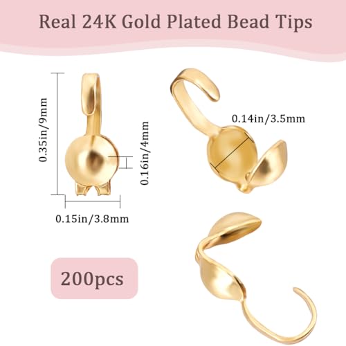 Beebeecraft 1 Box 200Pcs Bead Tips Stainless Steel Open Bead Tips Knot Cover Tiny Clamshell Fold-Over Culotte Ends Caps for Knots & Crimp Findings Jewelry Making - Image 2