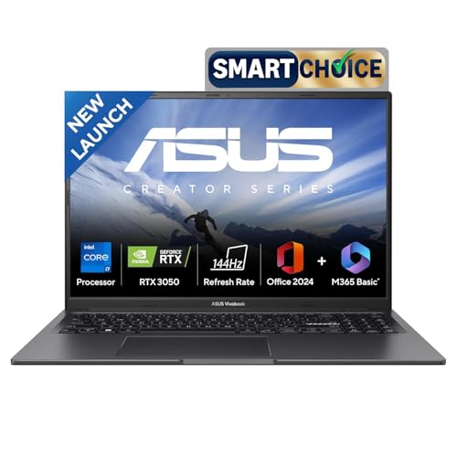 Image of ASUS Vivobook 16X (2025), Smartchoice, Intel Core i7-13620H, RTX 3050-4GB,16GB RAM,512GB SSD,FHD+,16 inch,144Hz,M365 Basic (1Year)*,Office 2024,Indie Black,1.8 Kg K3605VC-RP517WS, Creator /Gaming Laptop