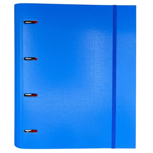 Raylu Paper® - Archivador 4 anillas con 5 separadores de colores y recambios de 100 hojas A4 de 90 gr con cuadrículas 4x4mm, carpeta con 4 anillas de 30 mm. sistema rado, lomo de 60mm. (Azul) Cover