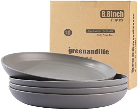 Greenandlife 4pcs/8.8inch Dishwasher & Microwave Safe Dinner Plates - Lightweight & Unbreakable,Non-toxin, BPA free and Healthy for Kids Children Toddler & Adult (grey)