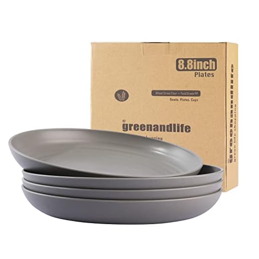 Greenandlife 4pcs/8.8inch Dishwasher & Microwave Safe Dinner Plates - Lightweight & Unbreakable,Non-toxin, BPA free and Healthy for Kids Children Toddler & Adult (grey)