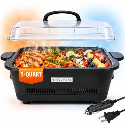 Electric Food Warmer & Cooler 5Qt, Portable Mini Crock Pot & Slow Cooker Alternative, Buffet Serving Dish for Cold (37°F) or Hot (160°F) Meals, Tailgating, Camping & Parties, Dishwasher Safe