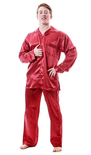 Up2date Fashion Men's Satin Pajama Set Full Sleeves Silky Loungewear 2 Piece Pjs Classic Button-Down Sleepwear M-XL - Main Image