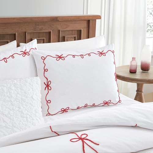 Peri Home Bow Bedding Duvet Cover Cottage Core Vintage Country 100% Cotton 3-Piece Set, King, Chili Red Sasha Bows