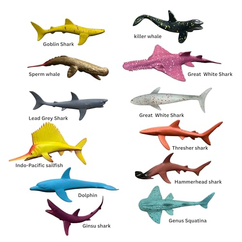 Image of Fish toys for kids -Realistic Ocean Underwater Animals Figures Toy Playset 12PCS Water Animal Figurine Toys Set for Boys and Girls Birthday Gifts for Children Decoration Educational & Learning Items