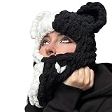 Womens Knit Full Face Ski Mask Crochet Balaclava Winter Warm Kawaii Cute Bunny Ears Knitted Balaclava Face Cover Mask (Bear White 2, One Size)