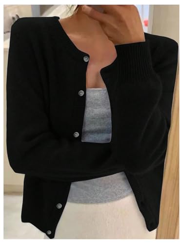 Image of SHENHE Women's Crewneck Button Down Long Sleeve Cardigan Loose Casual Sweater Top