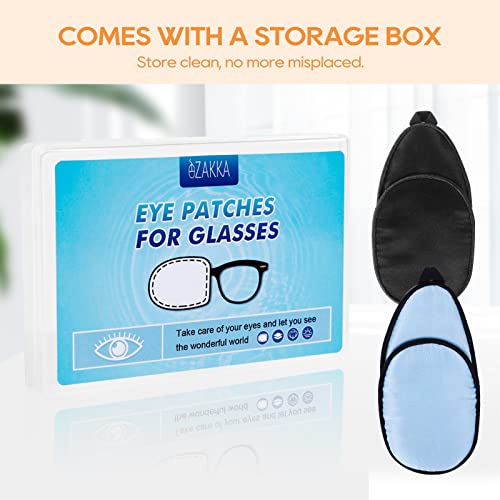 Image of eZAKKA Eye Patches for Adults, Eye Patch for Glasses Silk Patch for Lazy Eye Amblyopia Strabismus and After Surgery (Light Blue+Black)