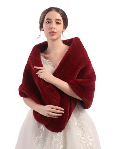Teyglen Bride Faux Fur Shawl and Wrap Stoles Fur Collar Wraps for Winter Cover Up Cape Warm Fur Scarf Wrap for Women Wedding