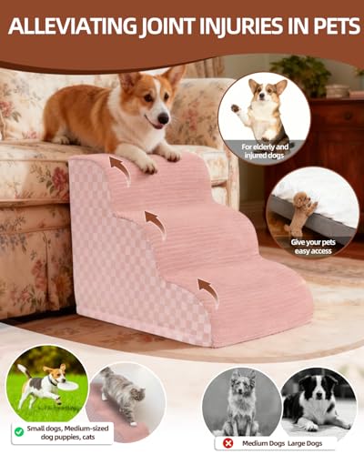 Image of Dog Stairs Ramp for Couch Pet Stairs for Small Dogs with High Density Foam, Dog Slope Stairs with Durable Non-Slip Bottom for Puppy (Pink-Slope, 5-Step(33 inch Dx 15.7 inch W x 22 inch H), 5)