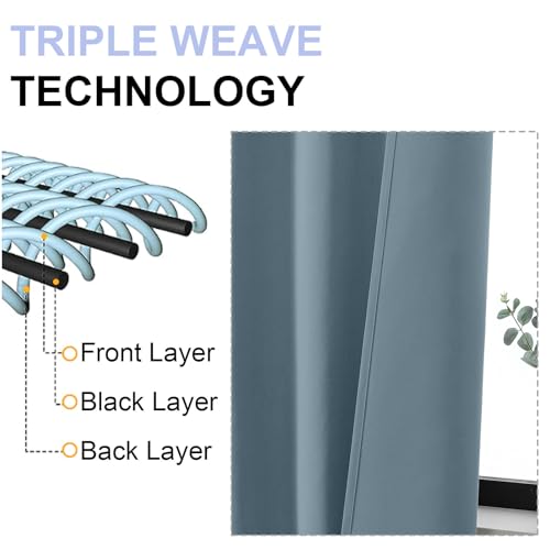 Simplebrand Ava Stone Blue Blackout Curtains for Bedroom 96 Inches Long 2 Panels, Thermal Insulated, Energy Saving Living Room Window Treatment Curtains Blackout Drapes, W50 x L96 Inch, Stone Blue