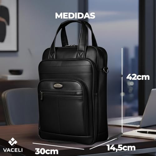Mochila Couro Reforçada Executiva Grande Mochila para Notebook Trabalho Viagem Escola com Cabo de Aço Impermeável (Preto 7006)