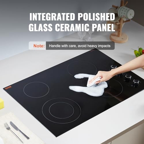Image of VEVOR Electric Ceramic Cooktop, Built-in Electric Stove Top, with Glass Panel, Knob Control, 11 Heat Levels, for Diverse Cooking Requirements (30inch-4burners /220V)