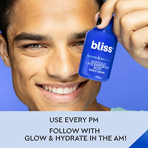 Bliss Renew & Smooth - Glycolic + Polyhydroxy Acid Night Serum - 1 Fl Oz - Gently Exfoliate Skin - Hydrating - Clean - Vegan & Cruelty-Free #TOP4