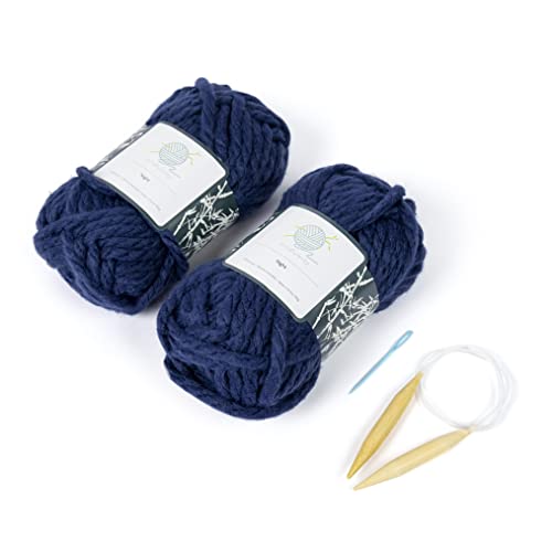 Mindfulknits Learn To Knit Kit - Knit A Chunky Beanie - Knitting Needles, Yarn Needle & Acrylic Chunky Bulky Knitting Yarn- Night -Beginners Basic Knitting Supplies Set For Relaxation & Stress Relief #TOP5