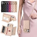 DEYHU 対応 iPhone 16 ケース ショルダー いphone16 ケース カード収納 鏡 肩掛け 斜めかけ スマホショルダー アイフォン16 ストラップ付き 耐衝撃 調節可能な 携帯ケース - ローズゴールド