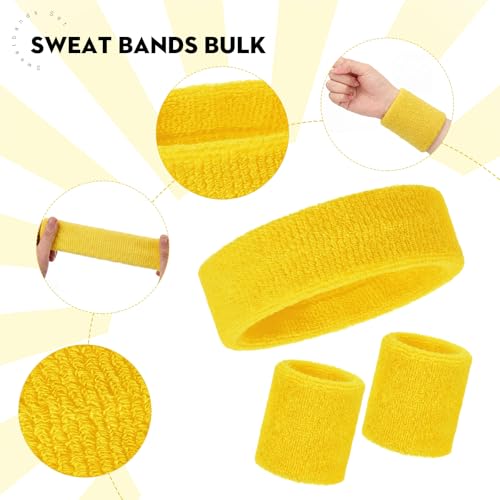 Image of Bememo 36 Pcs Neon Sweatbands Set Soccer Party Favors Cotton Headbands Wristband Sweat Bands Soccer Mom Essentials for Football Fans Sporting Events 80 90s Glow Party