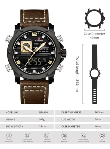 Image of NAVIFORCE NF9236 Japanese Movement Military Style Leather Strap Analog-Digital Watch